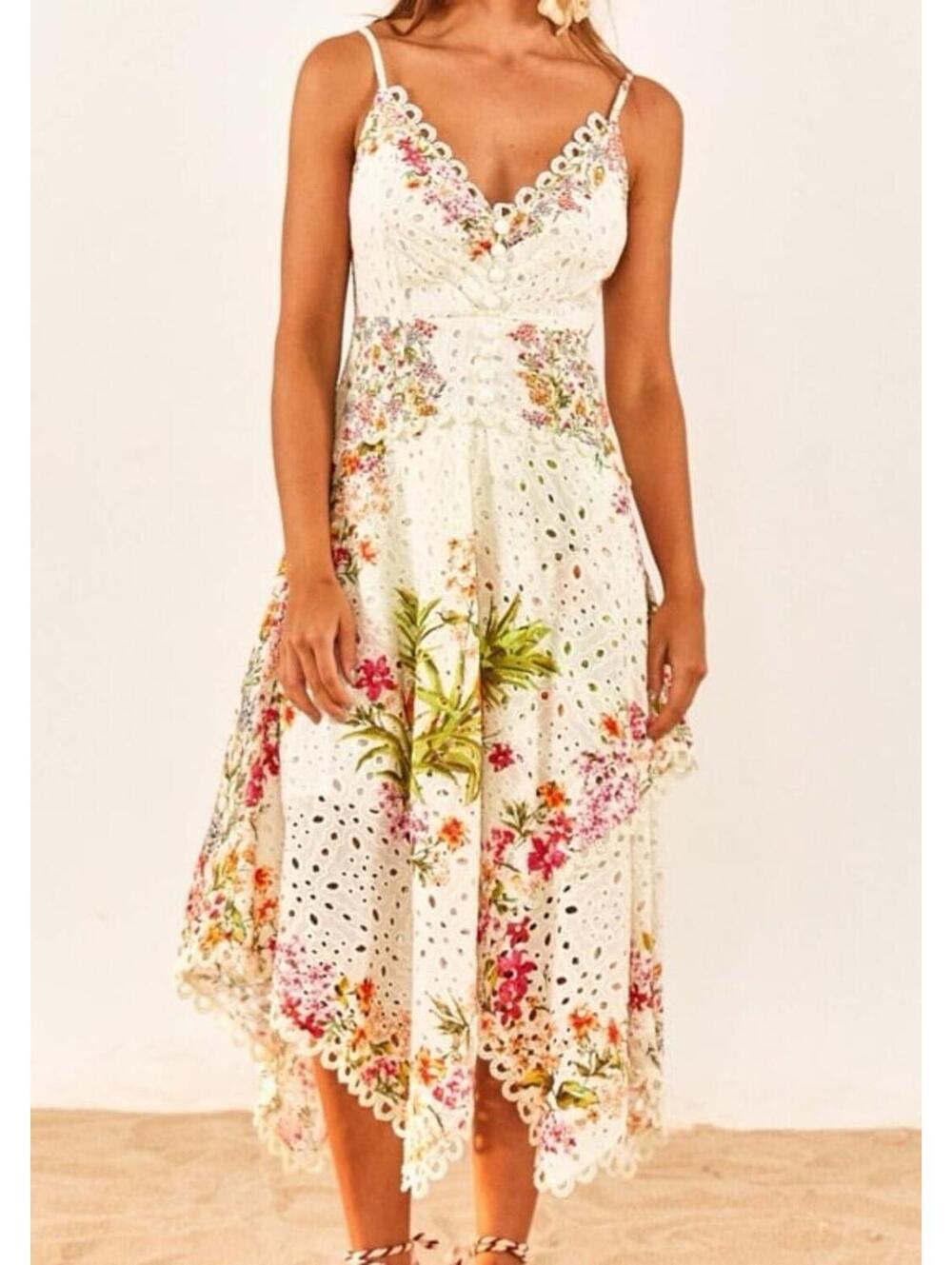 Farm Rio delicate forest scarves midi-dress size M